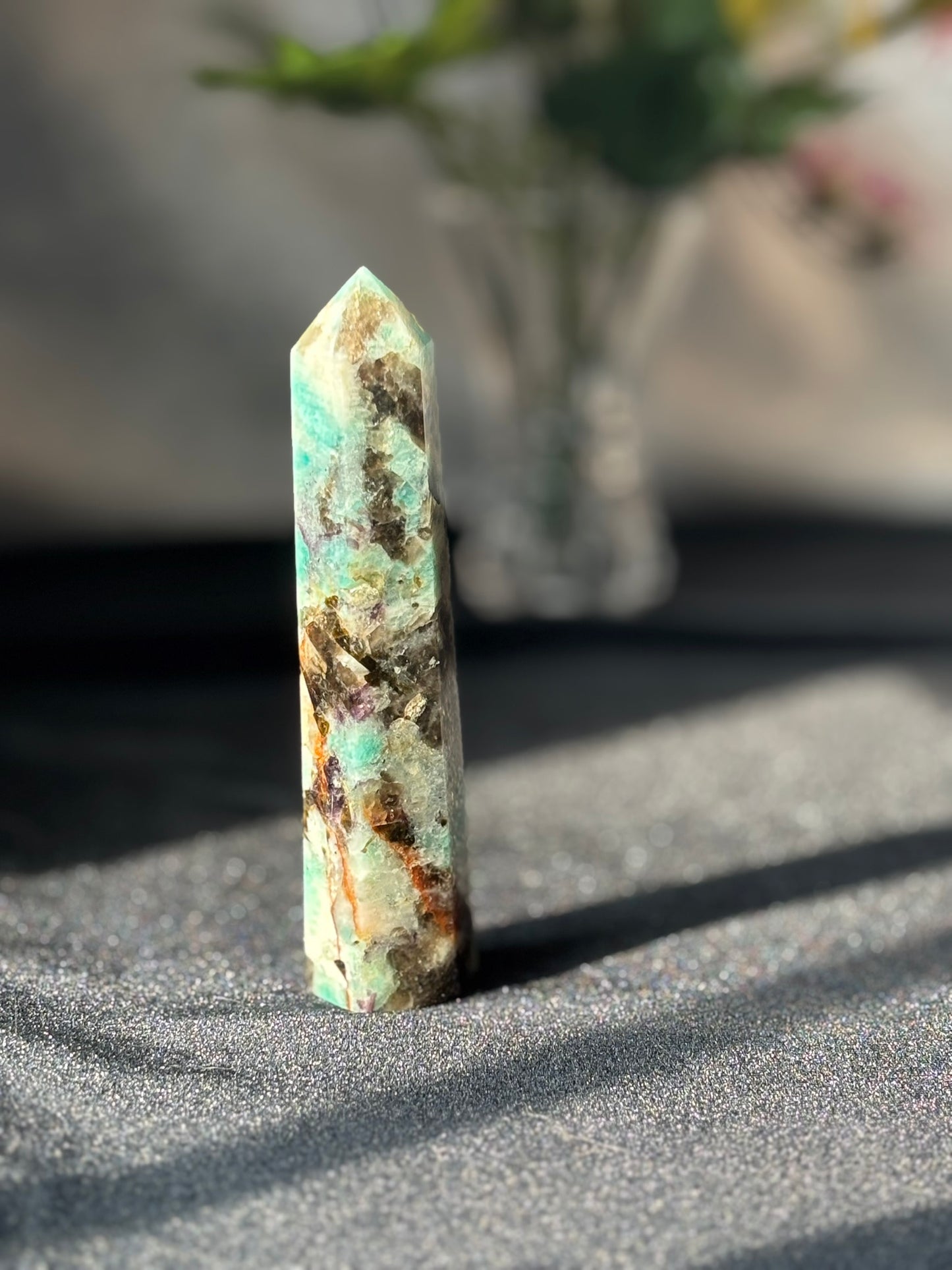 Amazonite w/ Smokey Quartz Tower
