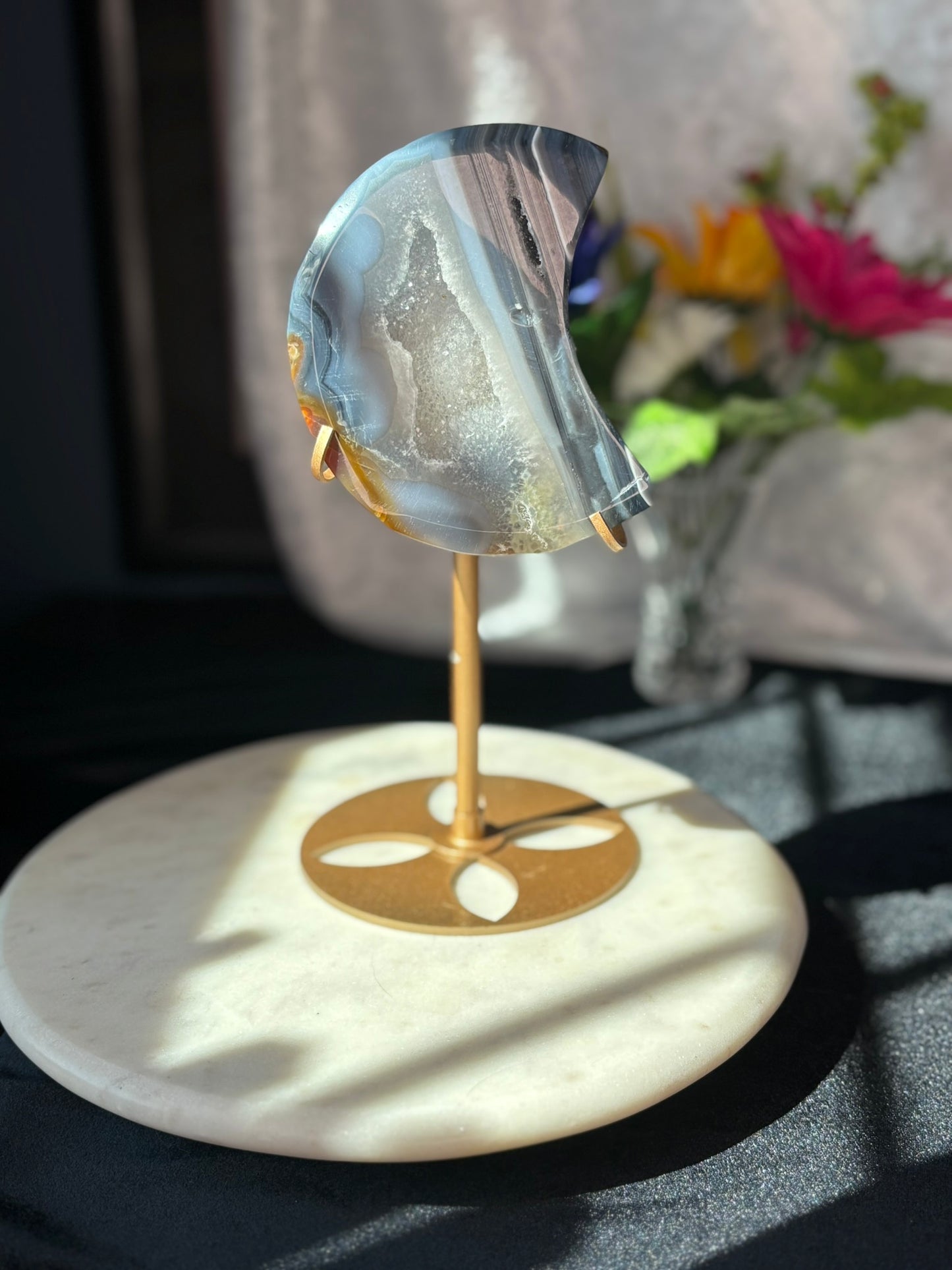 Blue Druzy Agate Moon